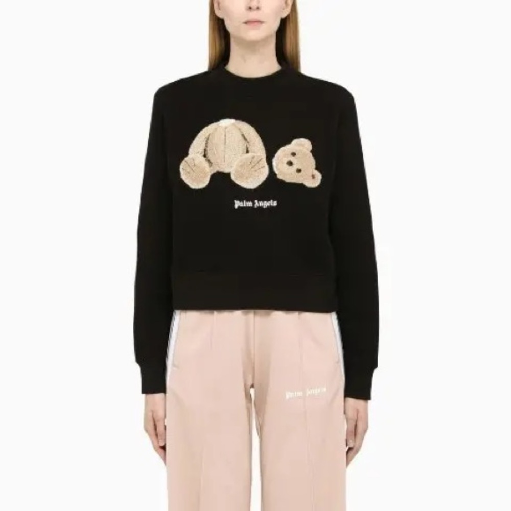 NEW $800 Palm Angels Black Teddy Bear Black Thick Cotton Designer Sweatshirt S